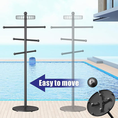 Weighted Pool Towel Rack Outdoor 20 lbs, Removable Pool Towel Holder, Towel Tree for Beach, Pool Outside.