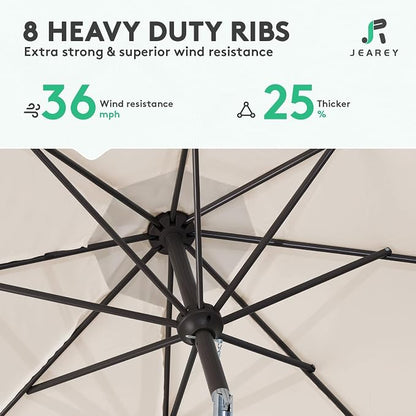 JEAREY 9FT Outdoor Patio Umbrella, Market Umbrella, Cream Beige | Outdoor Table - Image 4