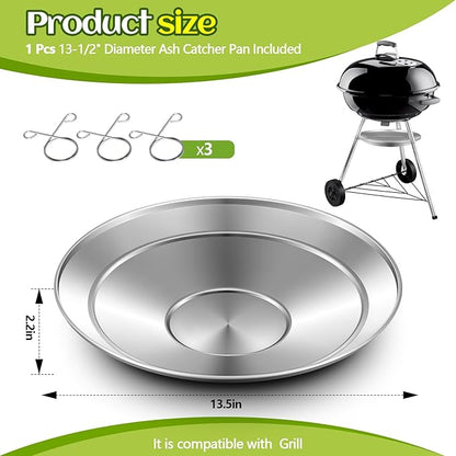 2 Pcs 13-1/2" Diameter Ash Catcher Pan Ash Pan for Charcoal Grill Compatible with Weber for Grill Replacement Parts