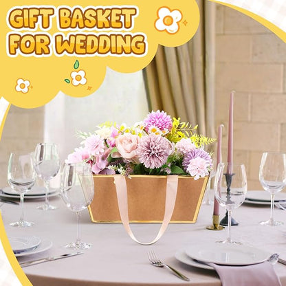 Pinkunn 48 Pcs Basket for Gifts Empty DIY Bulk Party Gift Basket Kit with Handles Market Trays for Packages Wrapping Wedding Party Anniversary Display(Brown, Gold,Classic)