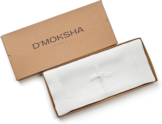 D'Moksha Homes Linen White Table Runner 36 Inches - 100% Pure Linen Small Table Runner 14 x 36 Inch Ideal for Dresser, Coffee Tables, Valentines, Spring, Easter - Classic Hemstitch