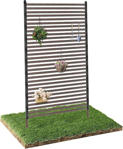 Outdoor 3FT x 6FT Metal Privacy Screen, Privacy Fence Panels for Outside, Decorative Room Divider, Tall Fence Sticks for Backyard Patio Garden, Brown
