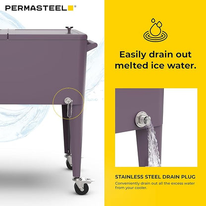 Permasteel 80 Quart Party Cooler, Rolling Ice Chest with Wheels and Handles for Indoor Outdoor Patio