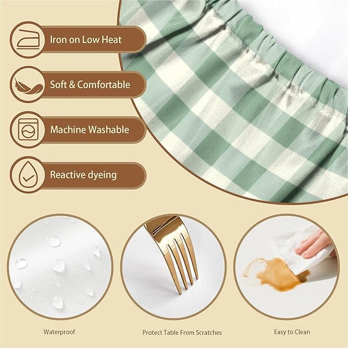 Rectangle Table Cloth Cover Waterproof Elastic Fitted Polyester Fitted Tablecloths for 6 Foot Tables for Indoor,Picnic, Camping, Outdoor （60" x 30"，Green Grid）