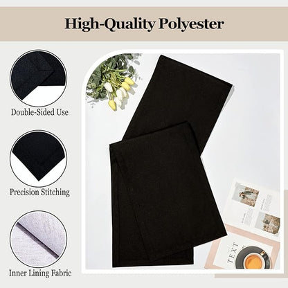 Mebakuk Linen Farmhouse Table Runner Large Burlap Style Soft and Waterproof Decorative Fabric Runner for Outdoor Wedding and Dinner (14 x 48 Inch, Black)