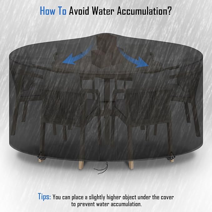 Round Patio Furniture Covers, Waterproof Round High Outdoor Table and Chair Set Cover, Tall Outdoor Furniture Covers for Winter, Rainproof Fadeproof- 96"Dia×48"H