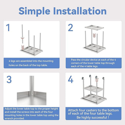 24x36 Inch Stainless Steel Work Table with Backsplash, Double Undershelves and Casters, Commercial Prep Table, Heavy Duty Kitchen Workbench, NSF Certified, Rust & Scratch Resistant