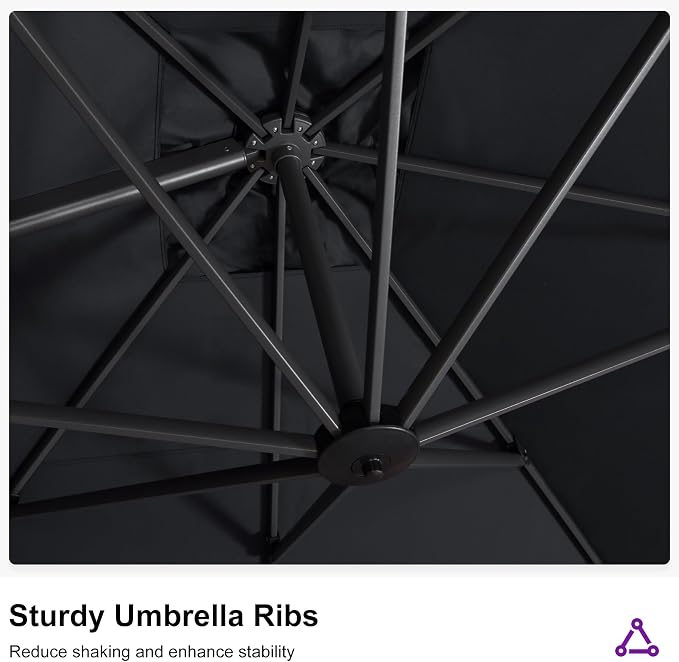 PURPLE LEAF Patio Telescopic Umbrella 11.5' x 11.5' Up Down Lifting Grey | - Image 8