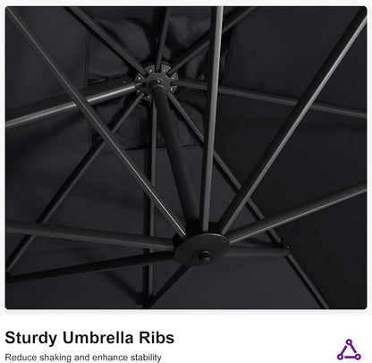 PURPLE LEAF Patio Telescopic Umbrella 11.5' x 11.5' Up Down Lifting Grey | - Image 8