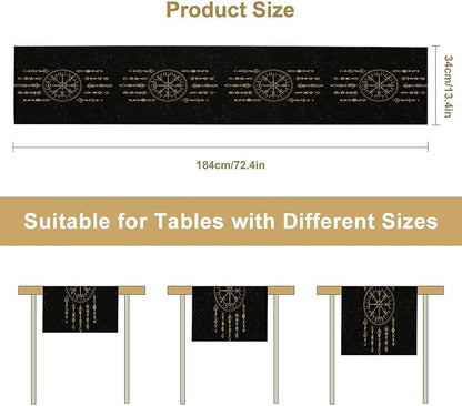 Viking Table Runner, Nordic Symbol Mysterious Aesthetic Table Runner for Kitchen Daily Dining Home Outdoor 13x108in