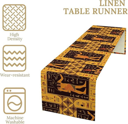 Retro Egypt Table Runner, Vintage Egyptian Gods Ancient Egyptian Hieroglyphs Table Runner for Kitchen Family Dining Holiday Party 13x60in