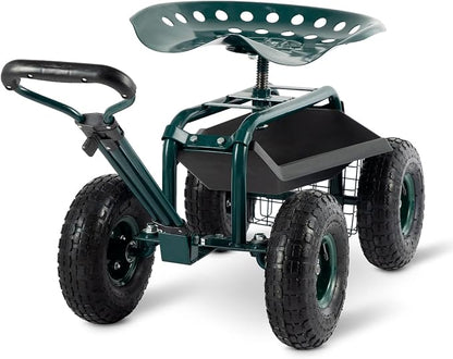 Garden Cart with Workseat Outdoor Gardening Carts with Seat, Heavy Duty Rolling - Image 8