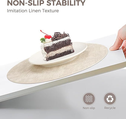 13" Round Placemats Set of 12, Reversible Faux Leather Heat Resistant Table Mats, 100% Waterproof Oilproof Wipeable Table Protective Placemats for Vinyl, Washable for Indoor (12, Beige)