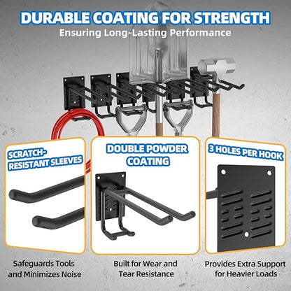 4 Pack Garage Hooks Heavy Duty 10 INCH Double-Layer Steel Shed Wall Mount Workshop Garage Storage Organizer Hooks for Hanging Garden Tool, Hose, Ladder, Chairs, Bikes with Anti-Slip Coating