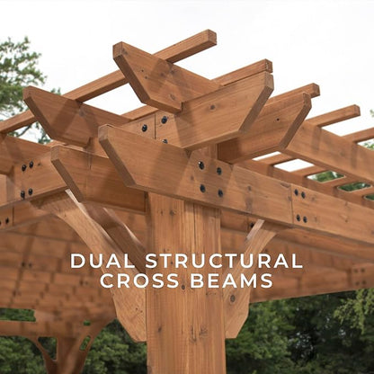 Backyard Discovery Beaumont 16' x 12' Traditional Cedar Wood Pergola Kit with Trellis Roof, All-Season Durability, High-Wind Rating, PowerPort, Shade for Outdoor Patio, Deck, Garden, and Entertaining