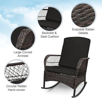 3 pcs Rocking Bistro Set Conversation Chairs PE Wicker Outdoor Rocking Chairs & - Image 4