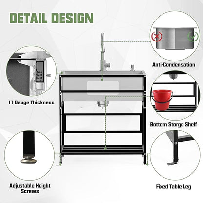 30x18 Inch Stainless Steel Utility Sink-Freestanding Laundry Sink Practicality With Accessories Stainless Functional Faucet,Soap Dispenser, SS Sink Grid For Laundry,Garage,Outdoor Kitchen,Garden...