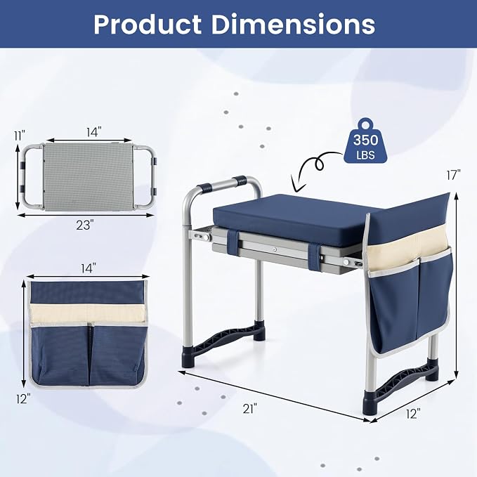 2-in-1 Garden Kneeler and Seat, Folding Garden Seat w/EVA Foam Kneeling Pad & - Image 2