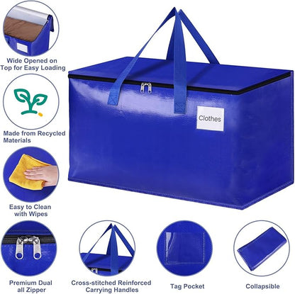 StorageRight Moving Bags-Heavy Duty Moving Boxes, Storage Totes with Zipper, Reinforced Handles and Tag Pocket-Collapsible Moving Supplies for moving, Storage and Travel 93L(Four Colors-10 Pack)