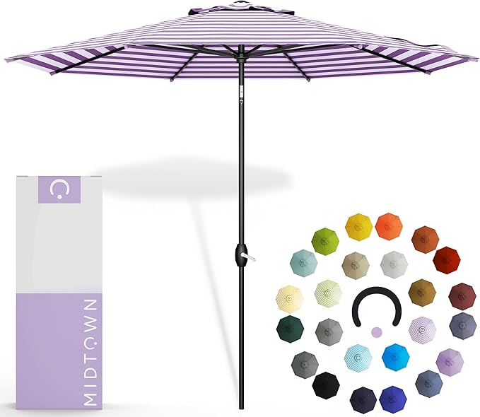 Midtown Umbrellas 10-Year-No-Fade - 8 Ft - UV Proof Purple/White Stripes Fabric by MidtownUmbrellas