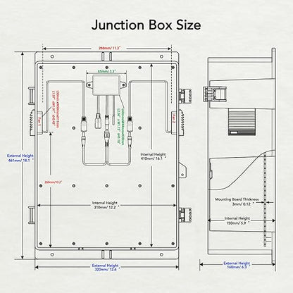 Outdoor Electrical Box, Waterproof Electrical Junction Box IP65 ABS Plastic Enclosure with Fan & Thermostat, Mounting Plate and Hinged Lid (18.1" Hx 12.5" L x 6.3" W)