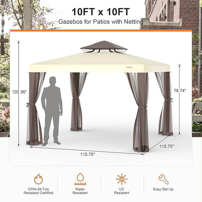 10’x10’ Patio Gazebo Canopy Tent w/Removable Netting, Ventilated Double-tier Top - Image 6