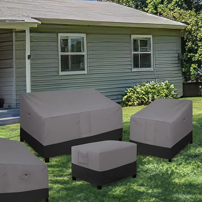 Easy-Going Outdoor Ottoman Cover, Waterproof Patio Ottoman Cover, Heavy Duty Outdoor Furniture Cover with Padded Handles (33"x33"x17", Gray/Black)
