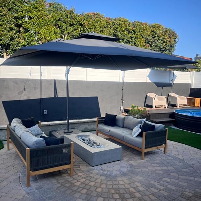 PURPLE LEAF Cantilever Umbrella 9' X 12' Patio Umbrella Double Top Grey | by PURPLELEAF