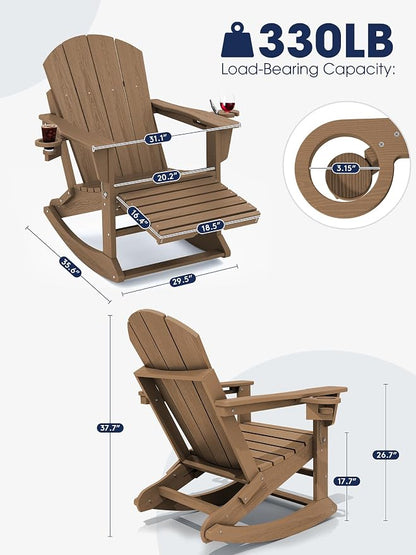 Adirondack Rocking Chair with Ottoman and Cup Holders | HDPE Porch Rocker - Image 2
