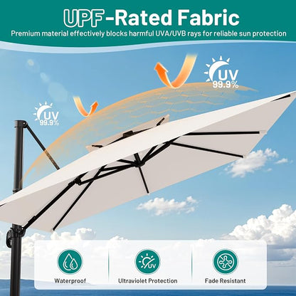 12×12 FT Double-Top Cantilever Patio Umbrella, Ivory | Square Offset Umbrella - Image 5