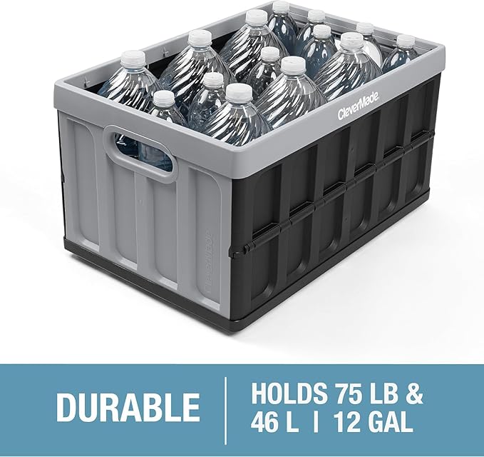 CleverMade Collapsible Storage Bins with Lids - Ocean 3 Pack 46L - Plastic Containers Stackable Organization Crates Home Closet Space-Saving Durable