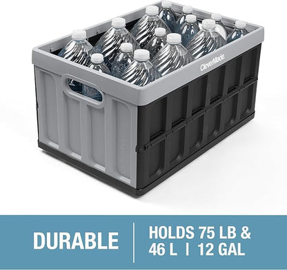 CleverMade Collapsible Storage Bins with Lids - Obsidian 3 Pack 46L- Plastic Containers Stackable Organization Crates Home Closet Space-Saving Durable