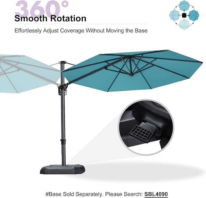 PURPLE LEAF Cantilever Umbrella 10 Feet Round 360° Rotation Turquoise | - Image 8