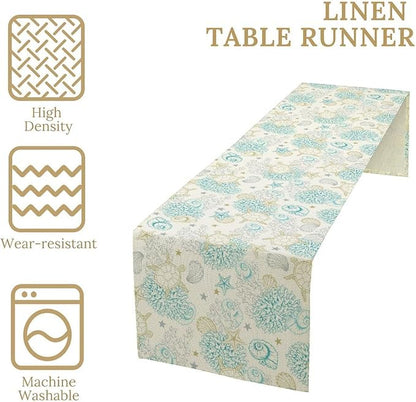 Ocean Coastal Table Runner, Nautical Summer Beach Coral Sea Turtle Table Runner for Kitchen Coffee Dining Bedroom Living Room Dinner 13x36in