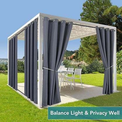 HolidayIdeas Patio Curtains Outdoor Waterproof 4 Panels 54x95 Inch-Windproof Light Flitering Outdoor Privacy Curtains Grommet Top and Tab Bottom Drape for Gazebo, Porch, Pergola, Cabana, Backyard Grey