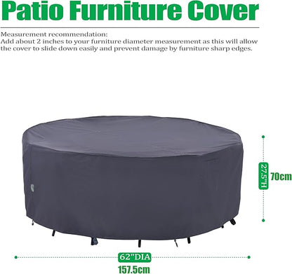 F&J Outdoors Outdoor Patio Furniture Covers, Waterproof UV Resistant Anti-Fading Cover for Small Round Table Chairs Set, Grey, 62 inch Diameter