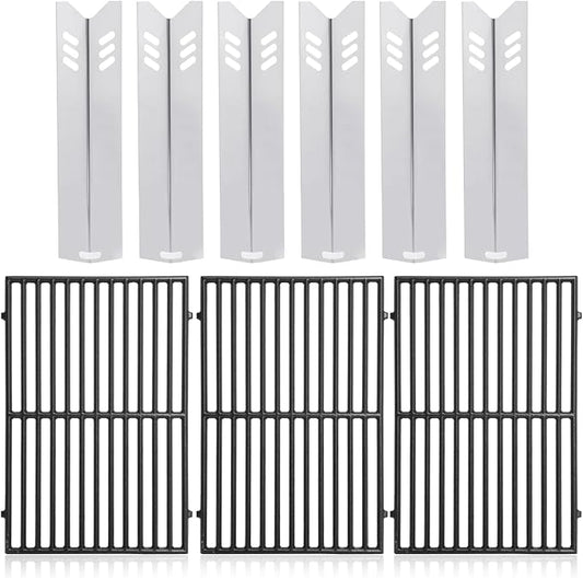 Criditpid Grill Replacement Parts for Dyna Glo DGB610SSP DGF600SSP, Cast Iron Grates 70-01-296 and Heat Shield Tents for Dyna Glo Grill Replacement Parts DGB610SSP 6 Burner.