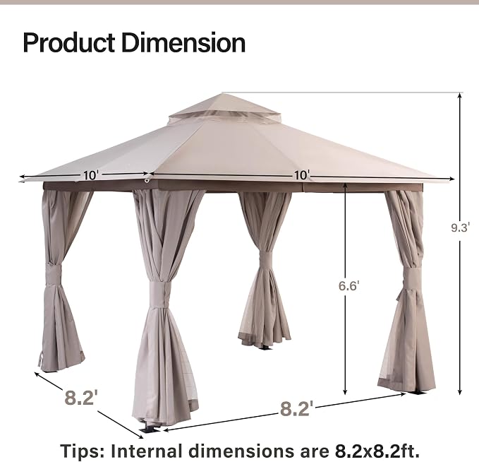 10'x10' Outdoor Gazebo with 50FT String Lights, Metal Heavy Duty Patio Canopy - Image 2