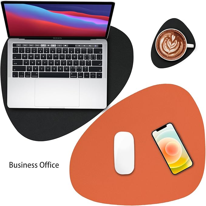 Myir JUN Placemats, Dual-Sided Placemats Waterproof Faux Leather Placemats Set of 6 Place Mats and Coasters Non-Slip Washable Table Mats for Dining Table (Black Orange, Set of 4)