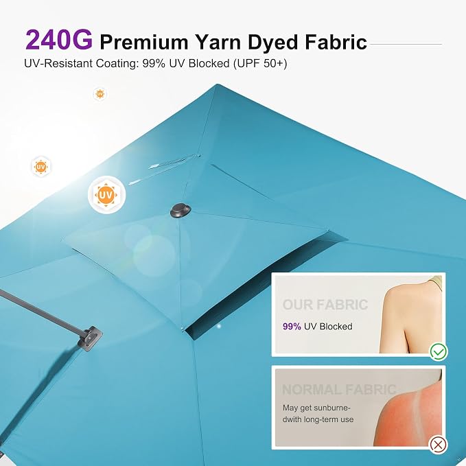 PURPLE LEAF Patio Umbrella 10FT Outdoor Umbrella Double Top Turquoise Blue | - Image 2
