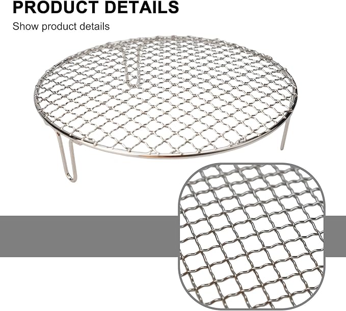 Stainless Steel BBQ Grill Grid with Legs, Round Grid Cooking Net, Even Heating for Outdoor Camping and Home Barbecue(25cm)