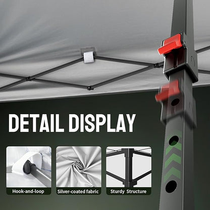CROWN SHADES 10x10 Pop Up Canopy - Patented Center Lock One Push Instant Outdoor Canopy Beach Tent with STO-N-Go Bag 8 Stakes & 4 Sand Bags，White