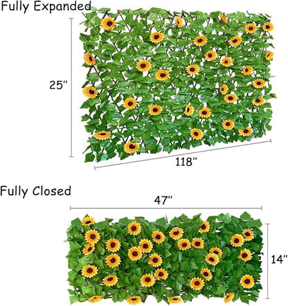 Expandable Fence Privacy Screen for Balcony Patio Outdoor,Decorative Faux Ivy Fencing Panel,Artificial Hedges (Single Sided Leaves) (1, Sunflowers)