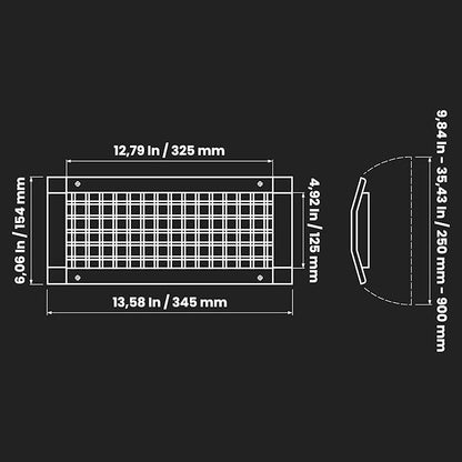Repa Market 13" x 5" Inch Air Exhaust Grille for Round Ducts - 2 Adjustable Louvre Blades - Galvanized Air Supply Vent Cover - Side Fit Round Surface Canal Ducting from 9.84" to 35.43" Inches