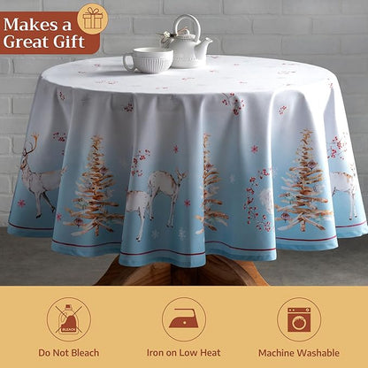 Maison d' Hermine Table Cloth Round Table 100% Cotton 63 Inches Fall Tablecloth Reusable Everyday Use for Thanksgiving Christmas Decorations Dining Farmhouse Party (Fairy Tale Forest)