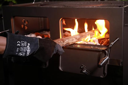 Fireplace Gloves Fire Heat Resistant: Dark-Grey 16IN 932℉ - Fireproof Leather for Fireplace Fire Pit Wood Stove Campfire Furnace BBQ Grill Oven Stick Mig Welding Welder Gear - Birthday Gift XL
