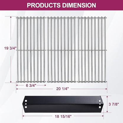 95051 Porcelain Steel Heat Plate and 19.75" Stainless Steel Grill Grate Replacement Parts for Chargriller Charcoal 3001, 3008, 3030, 4000, 5050, 5252, 5650,9020 Gas Grill
