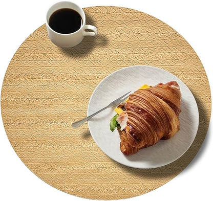 PIGCHCY Round 15" Water-Resistant Placemats Set of 6, Premium Faux Leather Placemats PVC Easy Clean Table Mats for Hotels Outdoor Dining, Wedding Decor (Golden Beige)