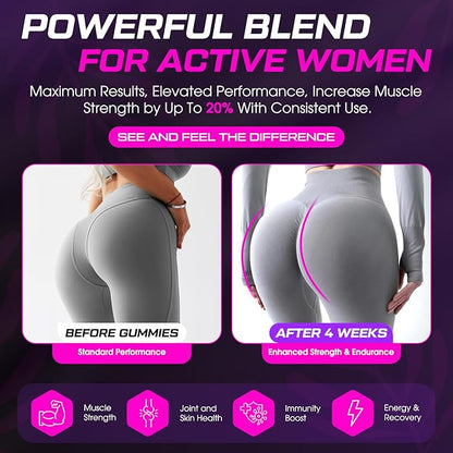 Creatine Monohydrate Gummies 6000MG Pre-Workout for Women, Creatine Gummies with Collagen, BCAA 2:1:1, Zinc & Taurine for Muscle Support, Enhance Strength & Booty, Gluten-Free, 120 Counts