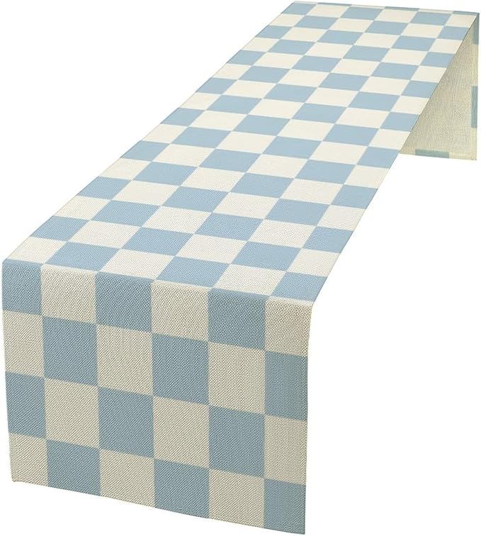 Checkered Table Runner, Retro 70s Blue Buffalo Check Table Runners for Party Kitchen Dining Wedding Banquet 13x120in